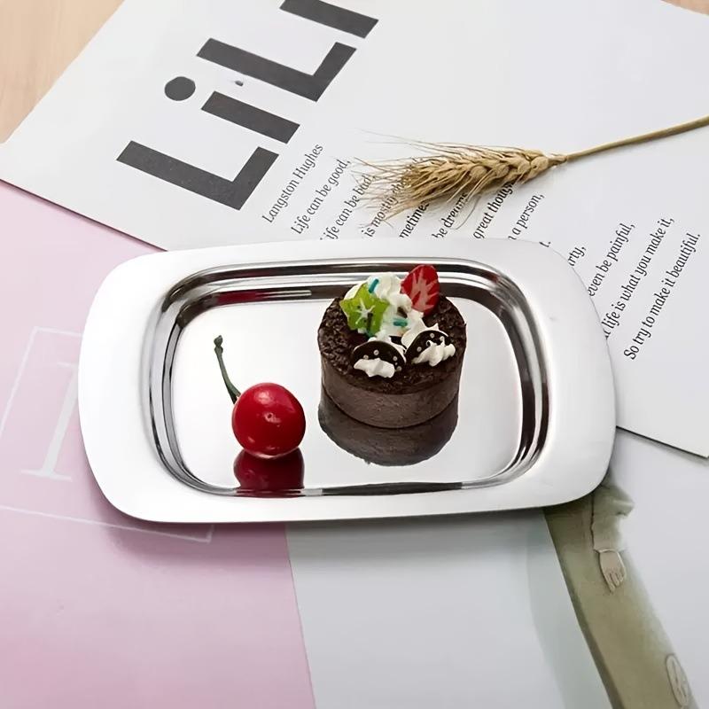 1SET Stainless Steel Butter Box with Lid, Rectangular Butter Box, Cheese Box, Pastry Tray, Bread Box, Snack Storage Plate