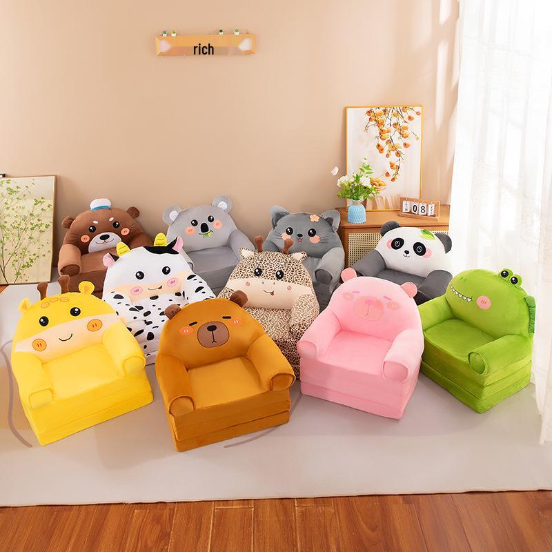 Kids' Plush Folding Stool: Panda, Capybara & Cow Design, Perfect for Playroom or Gift