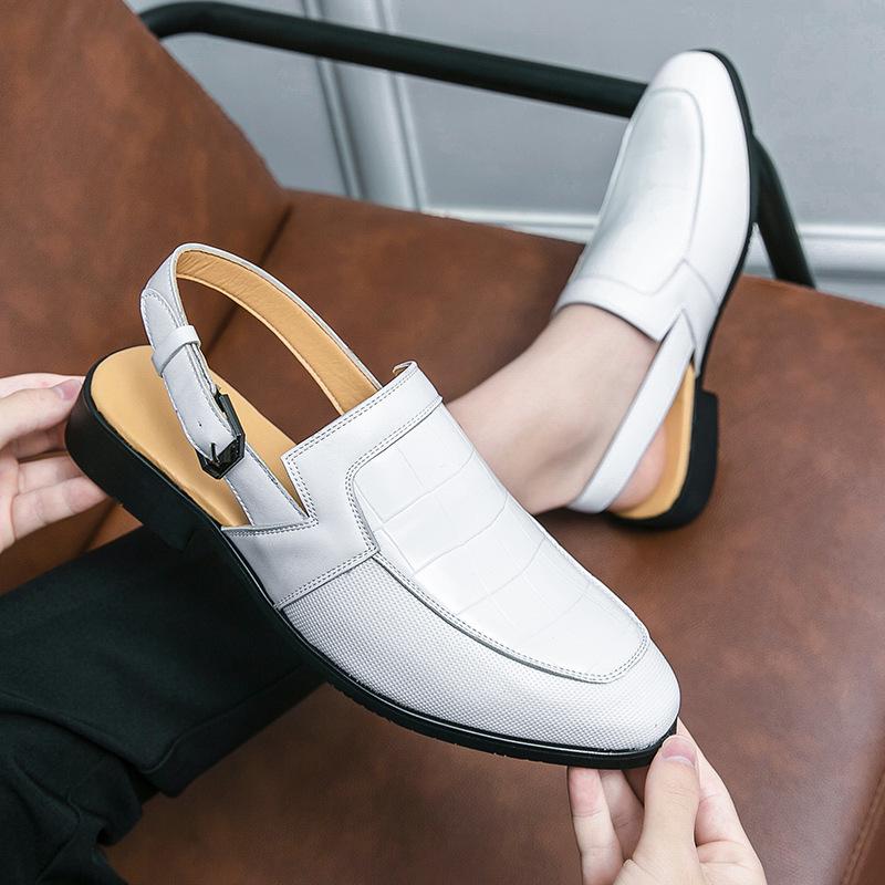 Korean Style Men s Cross-Strap Pointed Toe Leather Casual Shoes - Large Size Versatile Closed-Toe Sandals 44
