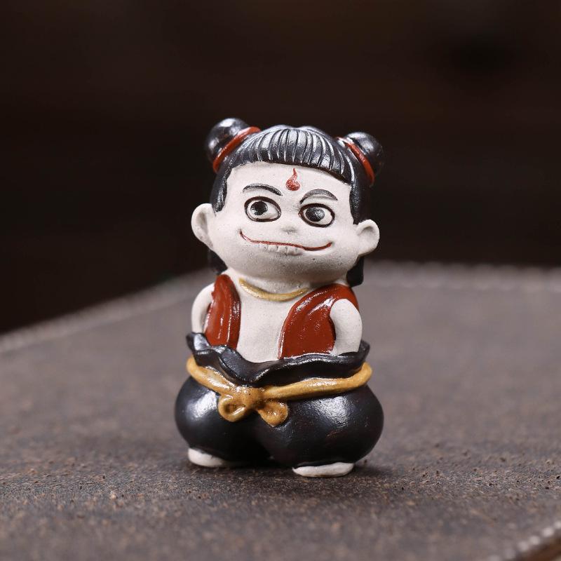 

Yixing Purple Clay Cute Nezha Tea Pet Traditional Flowerpot Landscaping Tea Figurine Play Toys Tea Statue Ornaments Collection
