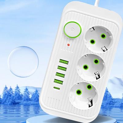 Cable de Extensión de 2m Regleta con Protección contra Sobretensiones 4 Puertos USB Hogar Inteligente Enchufe Universal Expansión