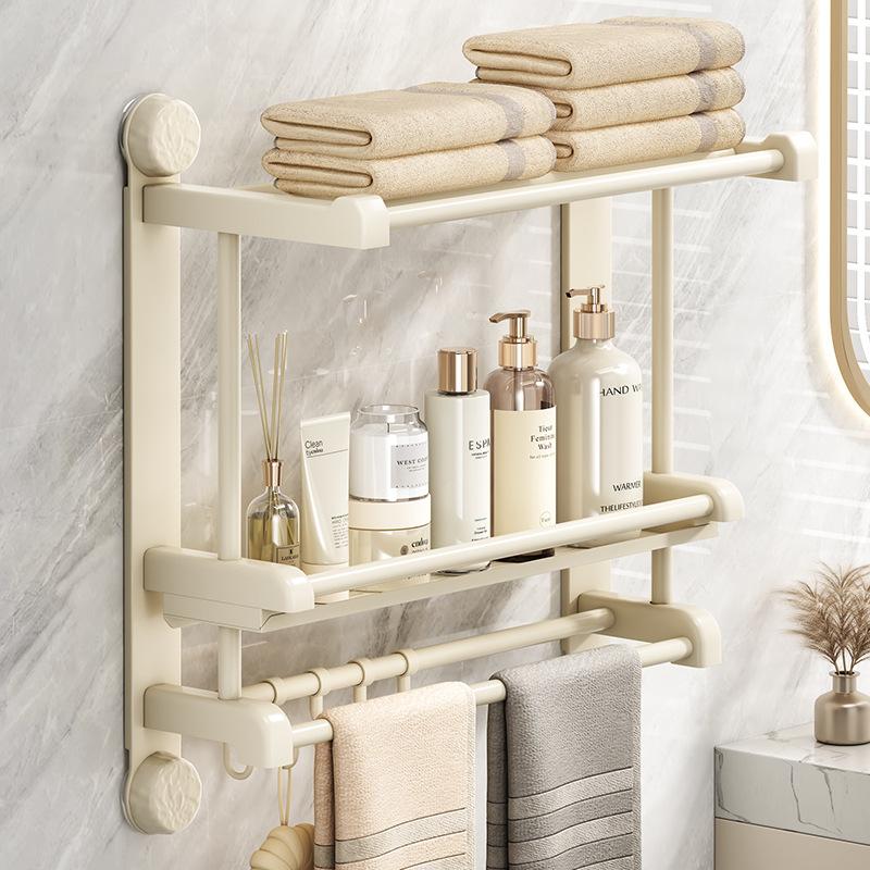New Household Suction Cup Type Integrated Bathroom Rack Two-in-one Multi-layer Double-layer Towel Rack Bath Towel Rack