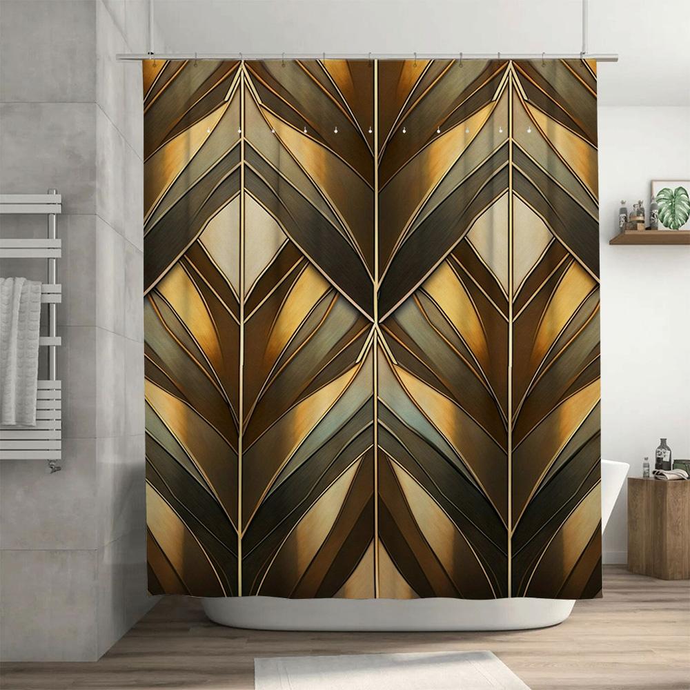Modern Geometric Shower Curtain with Gold Accents Perfect for a Luxurious Bathroom Decor Upgrade