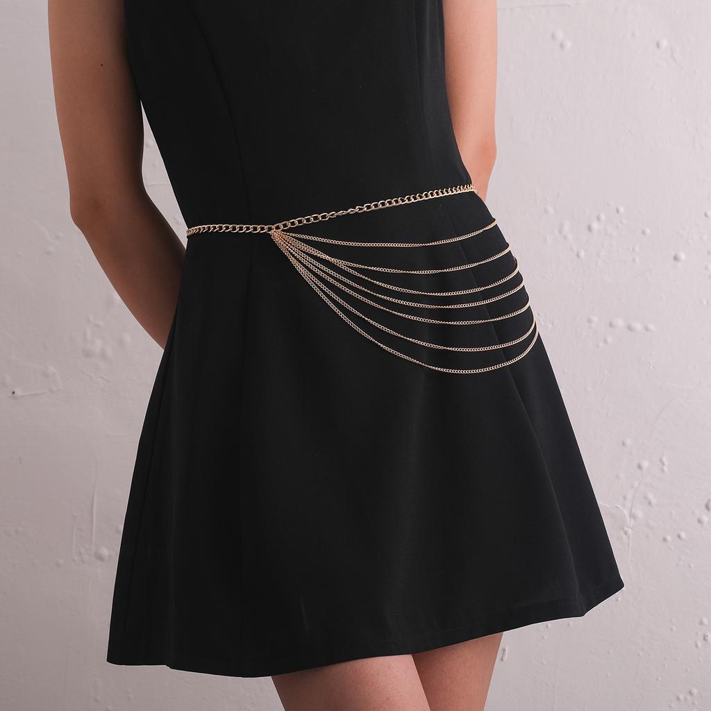 Europe, America, the new multi-layer simple chain body chain female, retro sexy punk metal waist chain