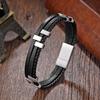 Mens Geometric Stainless Steel Braided Leather Bracelet Handmade Adjustable Cycling Accessory