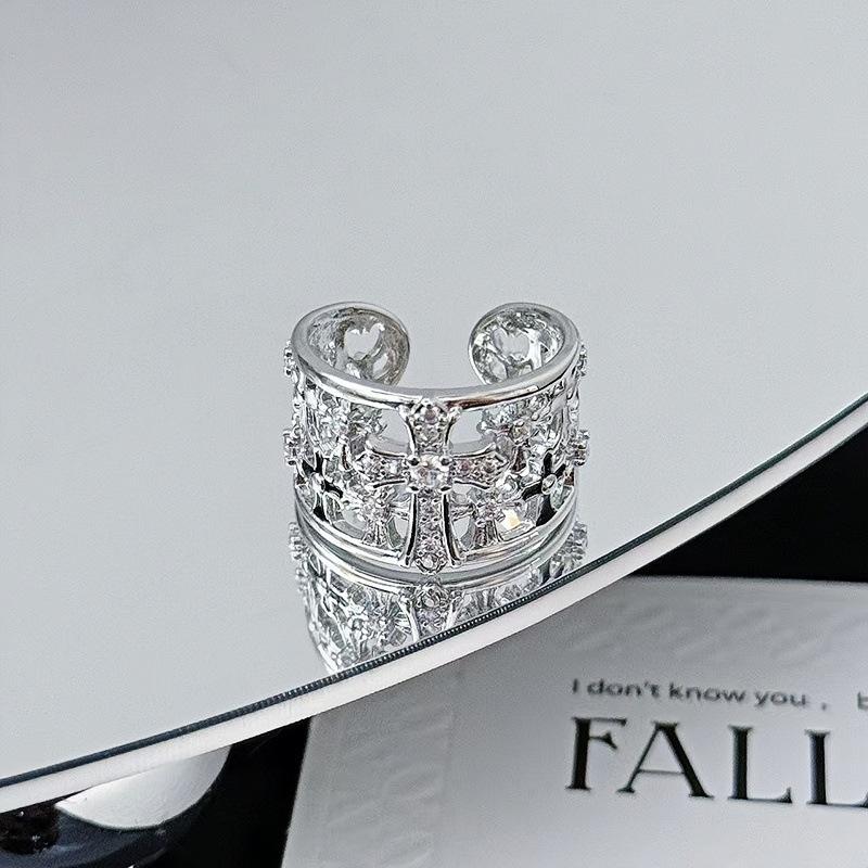 Heavy Industry Cross Iris Vintage Personality Open Ring Fashion Niche Premium Sense Stacked Ring Woman
