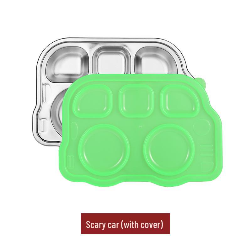 Creative 304 Stainless Steel Children's Divided Plate - Cartoon Anti-fall Design for Kindergarten and Baby Tableware.
