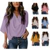 Women's New Spring and Summer Chiffon V-neck Bat Sleeve Casual Loose Solid Color Top