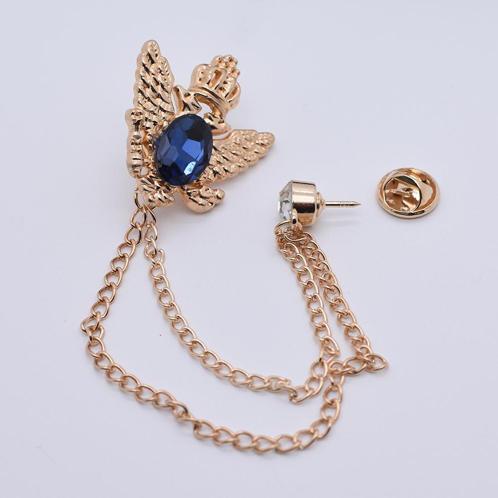 

New Metal Rose Flower Brooch Rhinestone Tassel Chain Lapel Pins for Men and Women Trendy Jewelry Suit Shirt Badge Accessories синій