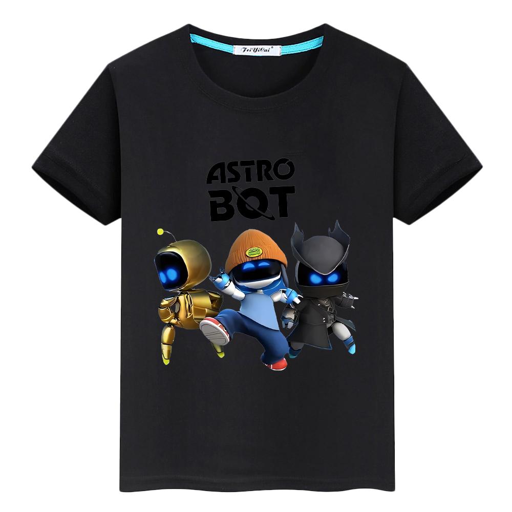 Game Astro Bot T Shirt for Kids Boy 10years 100%Cotton Print Anime Short Kawaii Tops Cartoon T-shirt Y2k One Piece Girls Clothes