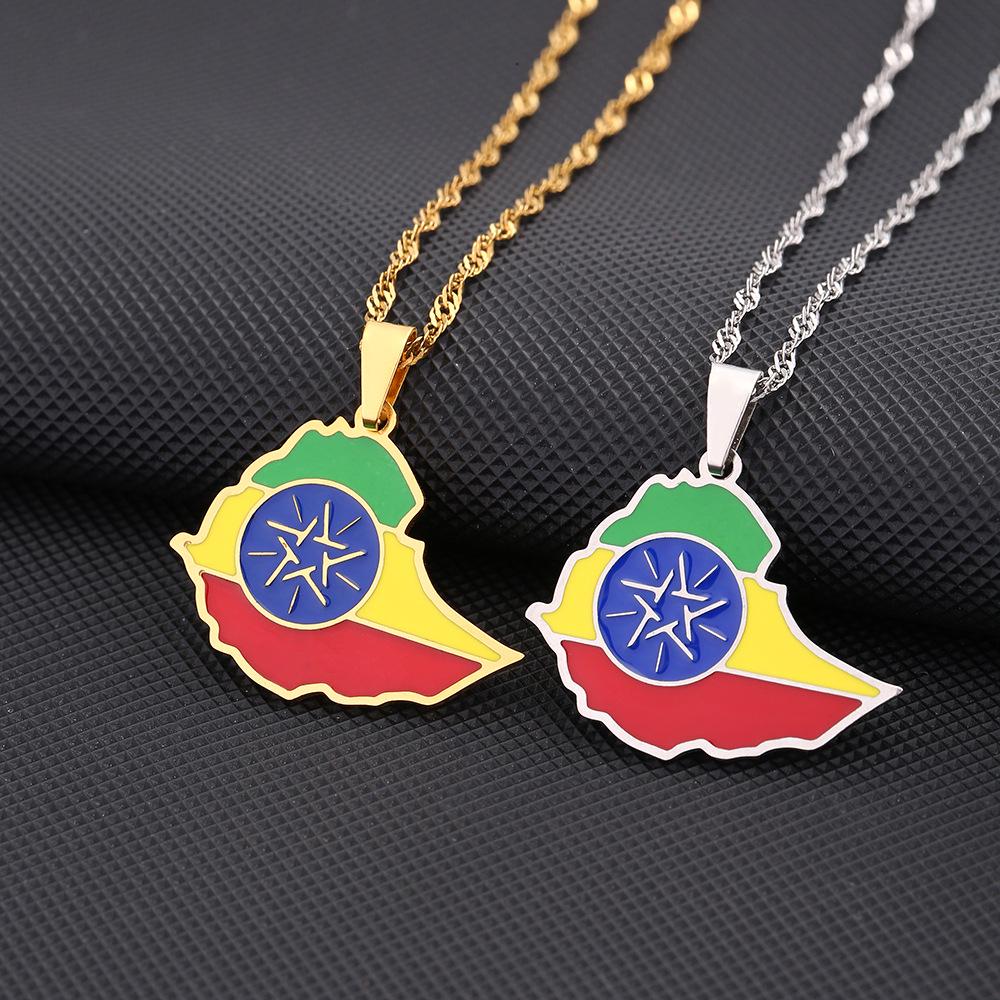 Ethiopia Map Necklace: Women’s Ethnic Geometric Titanium Steel Pendant Chain