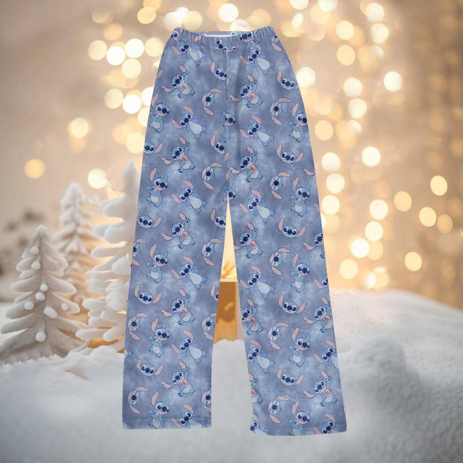 Women s Winter Pants Full Length Long Trousers Christmas Printed Flannel Pants L