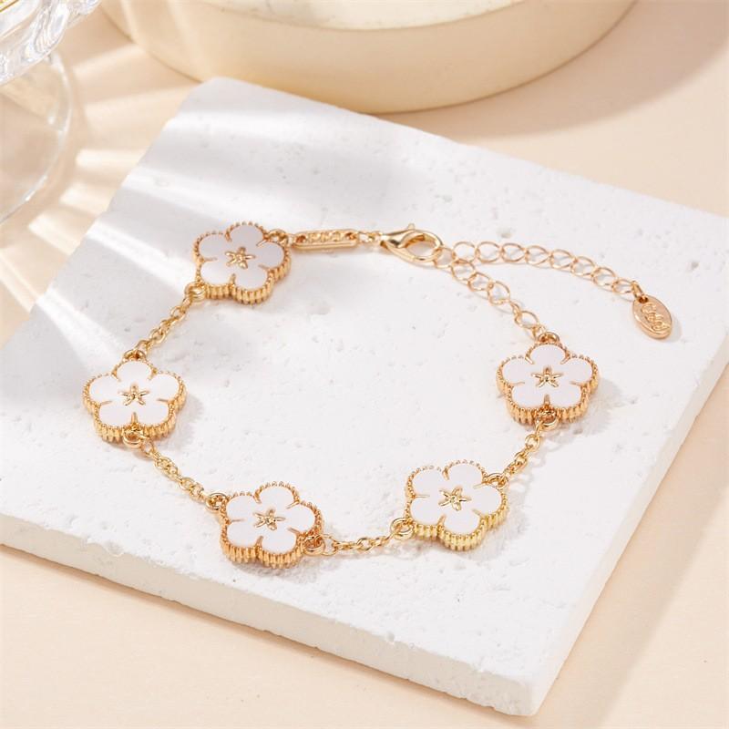 Luxury Double-sided Plum Blossoms Bracelets for Women Five Leaf Flower Adjustable Bracelets Aesthetic Party Lucky Jewelry Gift