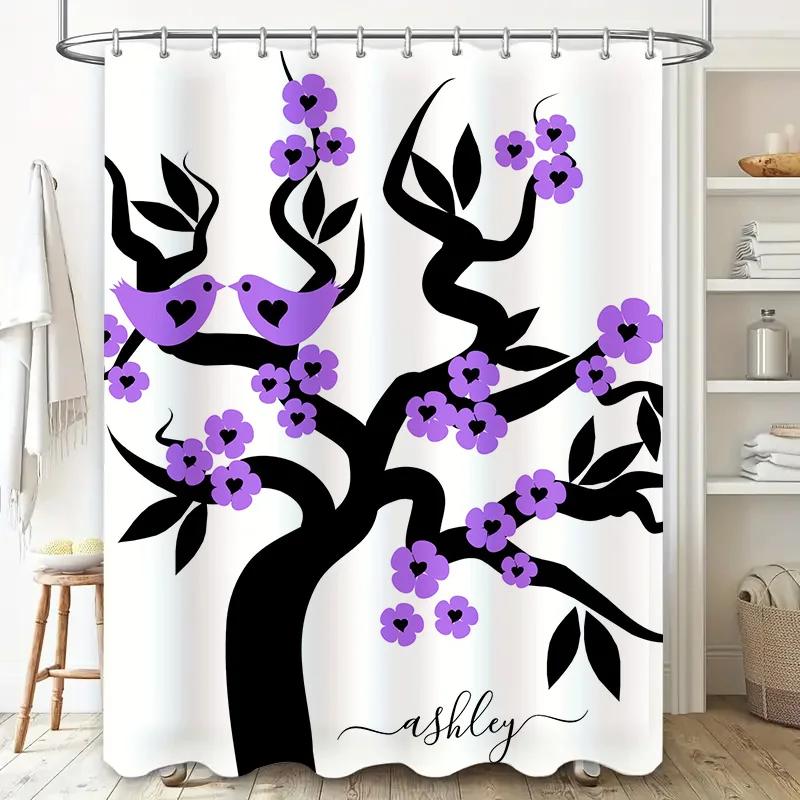 Beautiful Purple Bird Silhouette Shower Curtain for Bathroom Decor Customizable Name Personalization Available On .