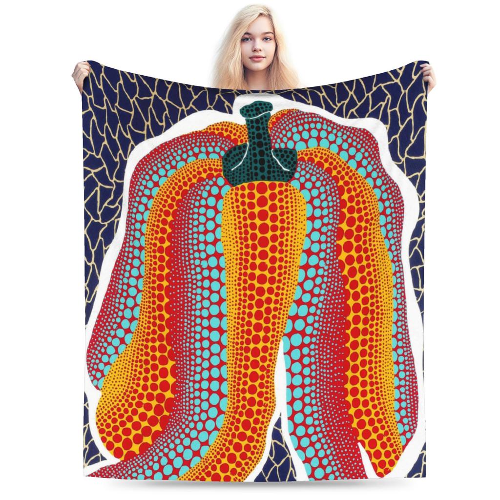 Yayoi Kusama Tokyo 1998 Exhibition Blanket Cover Polka RIP Fleece Throw Blankets Home Couch Printed Soft Warm Bedspreads