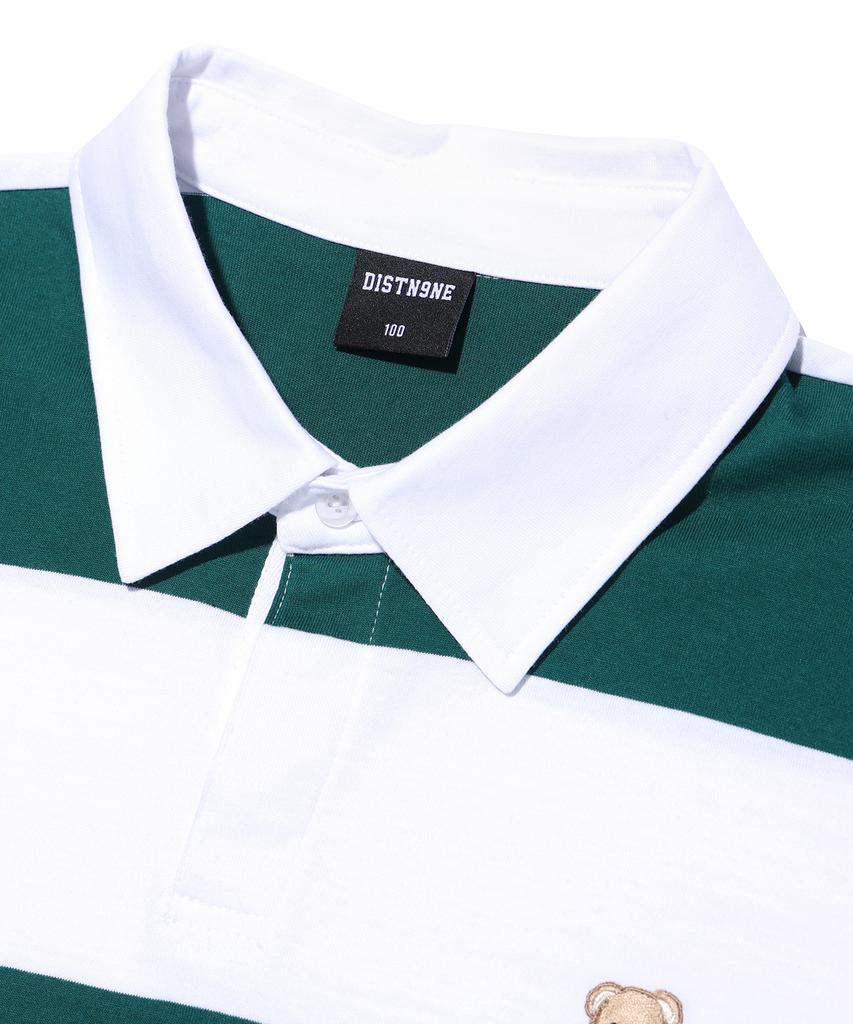 DISTN9NE Striped Retro Bear Collared Short Sleeve Tee Green (Lo2Tu342-045)