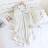 Robe de nuit Printemps Été pour Femme Chemise de nuit à manches longues en coton mi-longue rayée avec boutons Vêtements de nuit pour femme Robe de nuit pour la maison