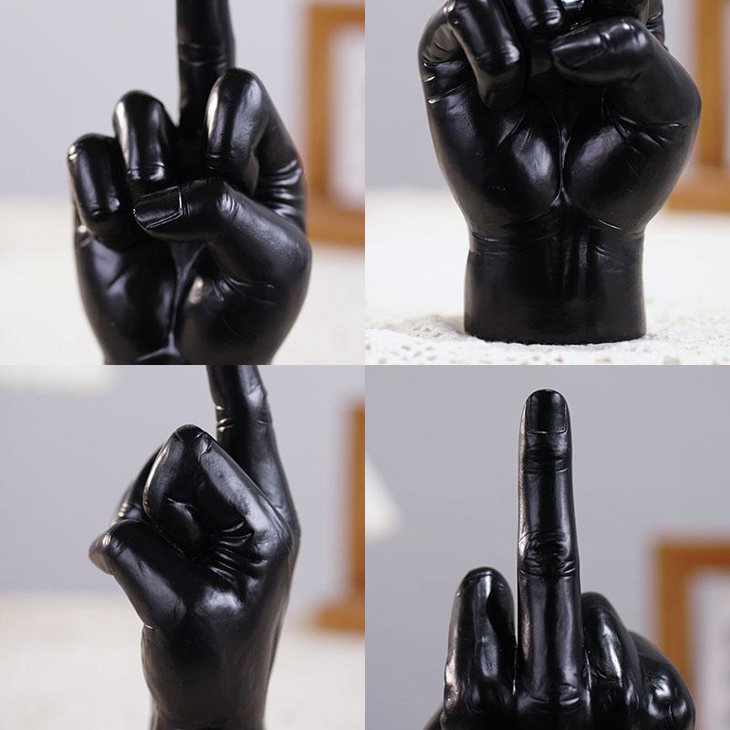 Black Gold Middle Finger Gesture Polyresin Sculpture Modern Home Decor Accessory