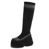 Fashion Fashion Crystal 9.5CM Women Knee High Platform Boots Wedges Genuine Leather High Heel Boots Slip On Autumn Winter Boots Woman