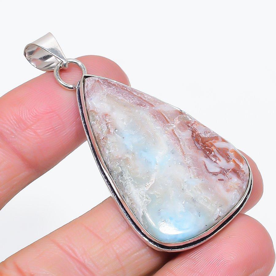 

Natural Larimar Gemstone Handmade 925 Sterling Silver Jewelry Pendant 2.25 W1H93