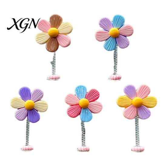Small Car Decorations 5Pcs Colorful Shaking Flower Decor, Resin Rainbow Sunflower Dashboard Ornament Gadgets for Women with Non Slip Pad, Cute