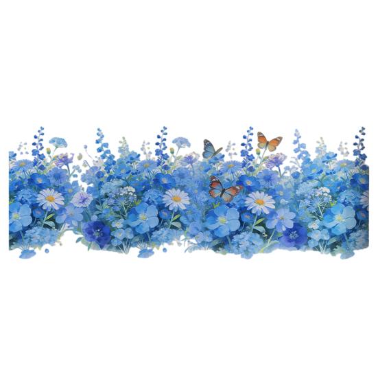 Watercolor Wall Stickers, Blue Flower Butterfly Decals for Bedroom Living Room, Removable PVC Art Decor for Wall Mural