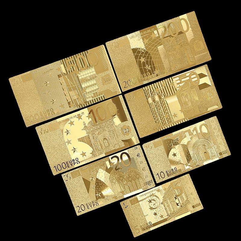 Złote banknoty z folii 24K Pełny 7 sztukowy zestaw euro Kolekcja banknotów Dekoracja Pamiątka Prezent Wodoodporne Kreatywne Euro
