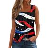 Women's Summer Casual Pleated Square Neck Sleeveless Tank Top Printed T-Shirt