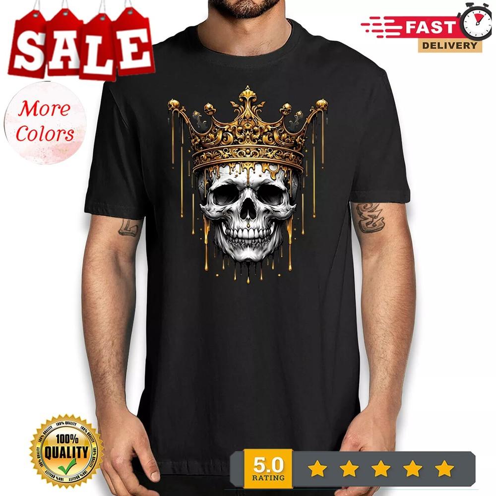 2025/Vintage Golden Skull King T-shirt - Artistic Royal Crown Novelty Graphic Te Unisex T-Shirt S