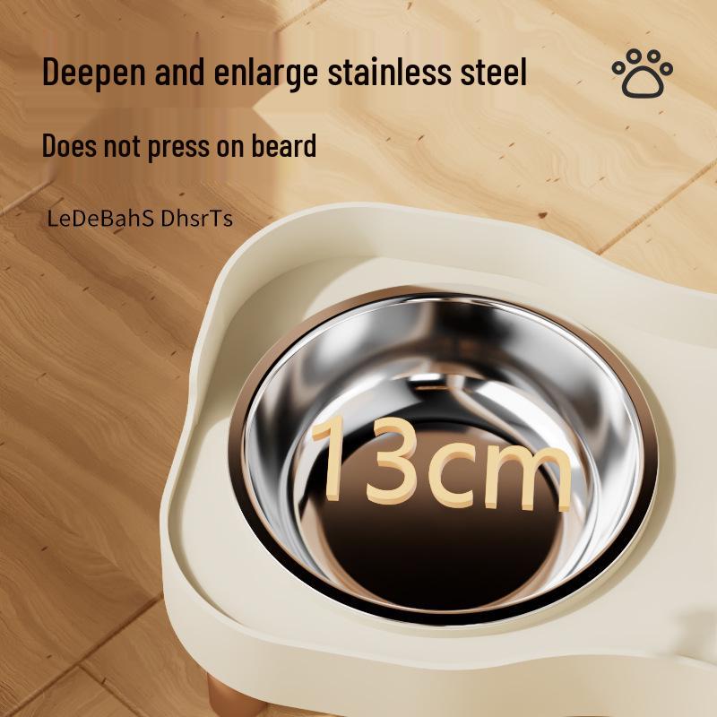 Anti-tip Stainless Steel Pet Bowl Set: Double Cat & Dog Bowls with Eco-friendly PP Base, Protects Cervical Vertebrae & Prevents Splashing