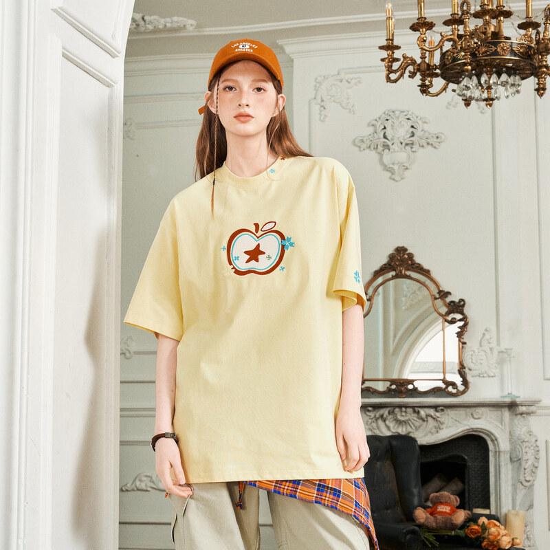 ICH MODE Women s Apple Embroidered Short Sleeve T-Shirt S