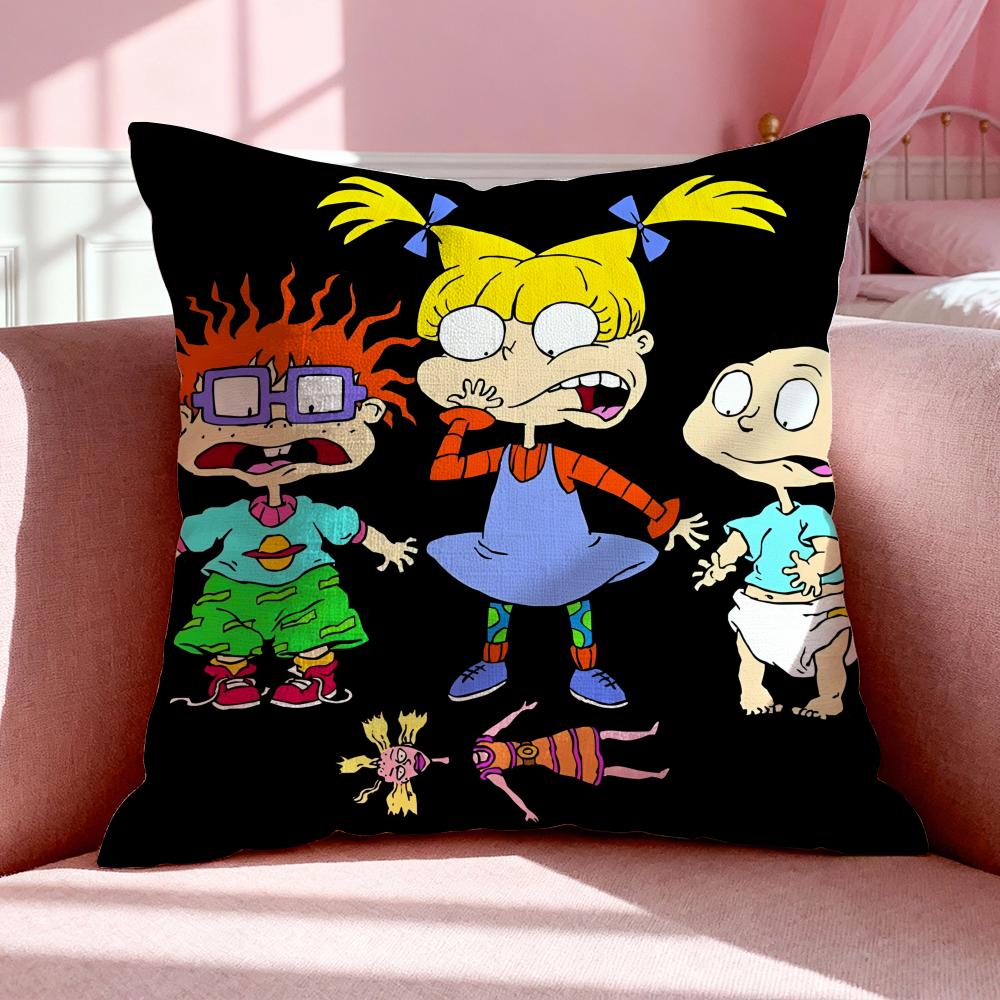 Cartoon R-Rugrats Cushion Cover Breathable Linen Pillowcase Summer Odorless Eco-Friendly Invisible Zipper Washable