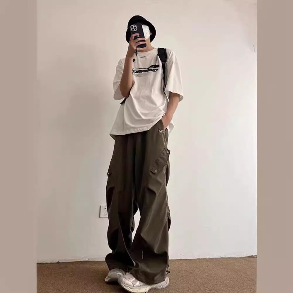 American High Street Tooling Paratrooper Pants Men's Summer New Trendy Brand Wide-leg Loose Retro Straight Casual Pants