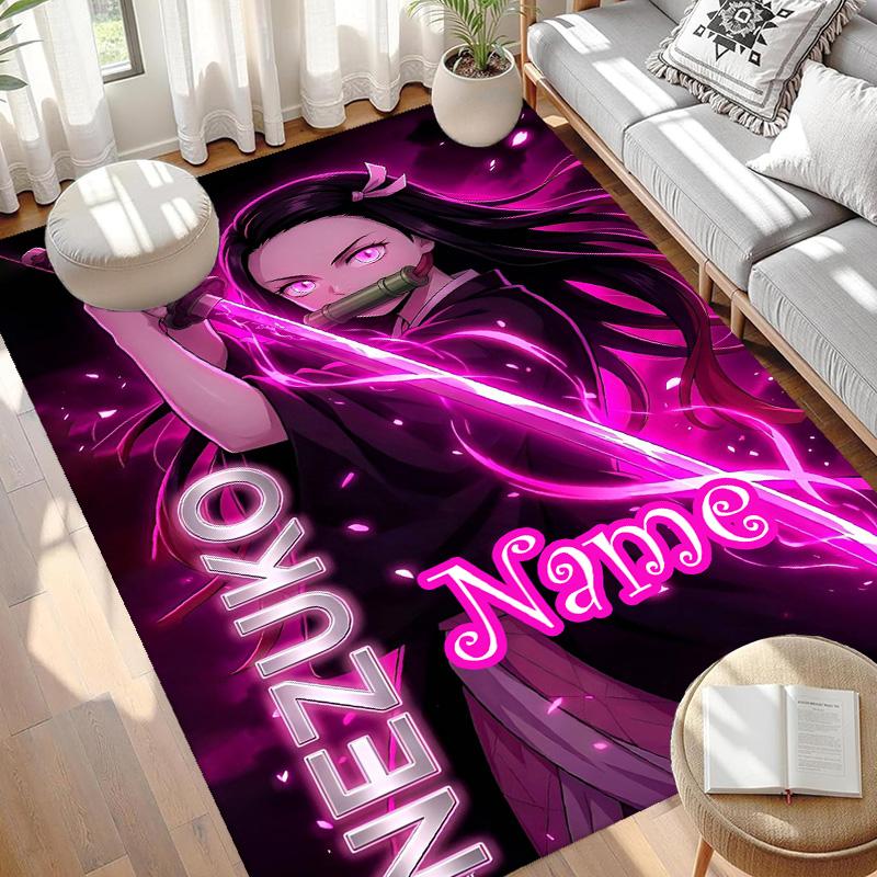 Benutzerdefinierter Name Personalisierter Demon Slayer Druck Teppich, Vielseitiger Heimdekor Teppich, für Spielzimmer, Wohnung, Balkon, Eingangsbereich, Flur Geschenk