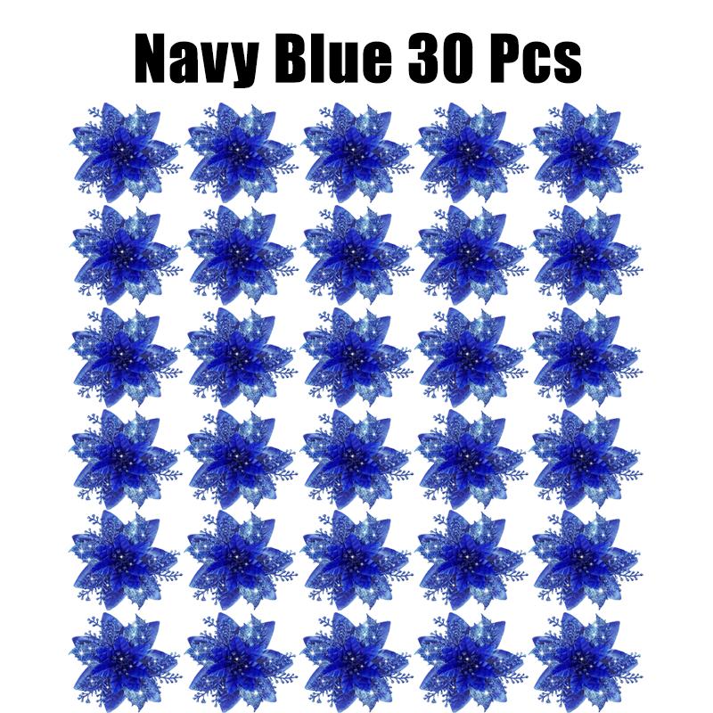 10/30/50PCS Glitter Christmas Flowers Fake Flower Tree Decorations 2026 Home Tree Pendant Ornaments Navidad New Year Gift