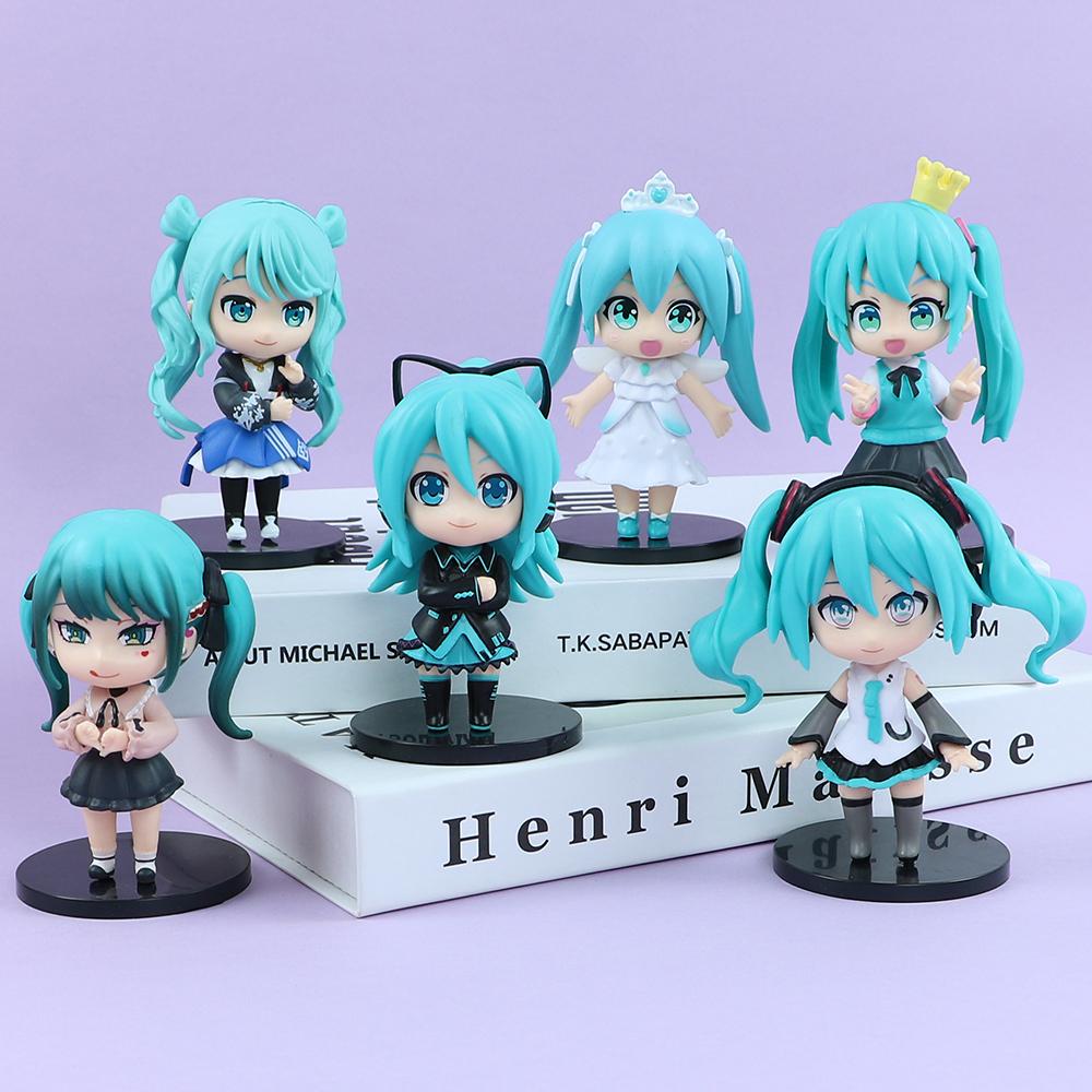 6Pcs Q Version Hatsune Miku Anime Action Figurine  Pvc Model Collection Dolls Desktop Decoration Kids Toys Birthday Gifts