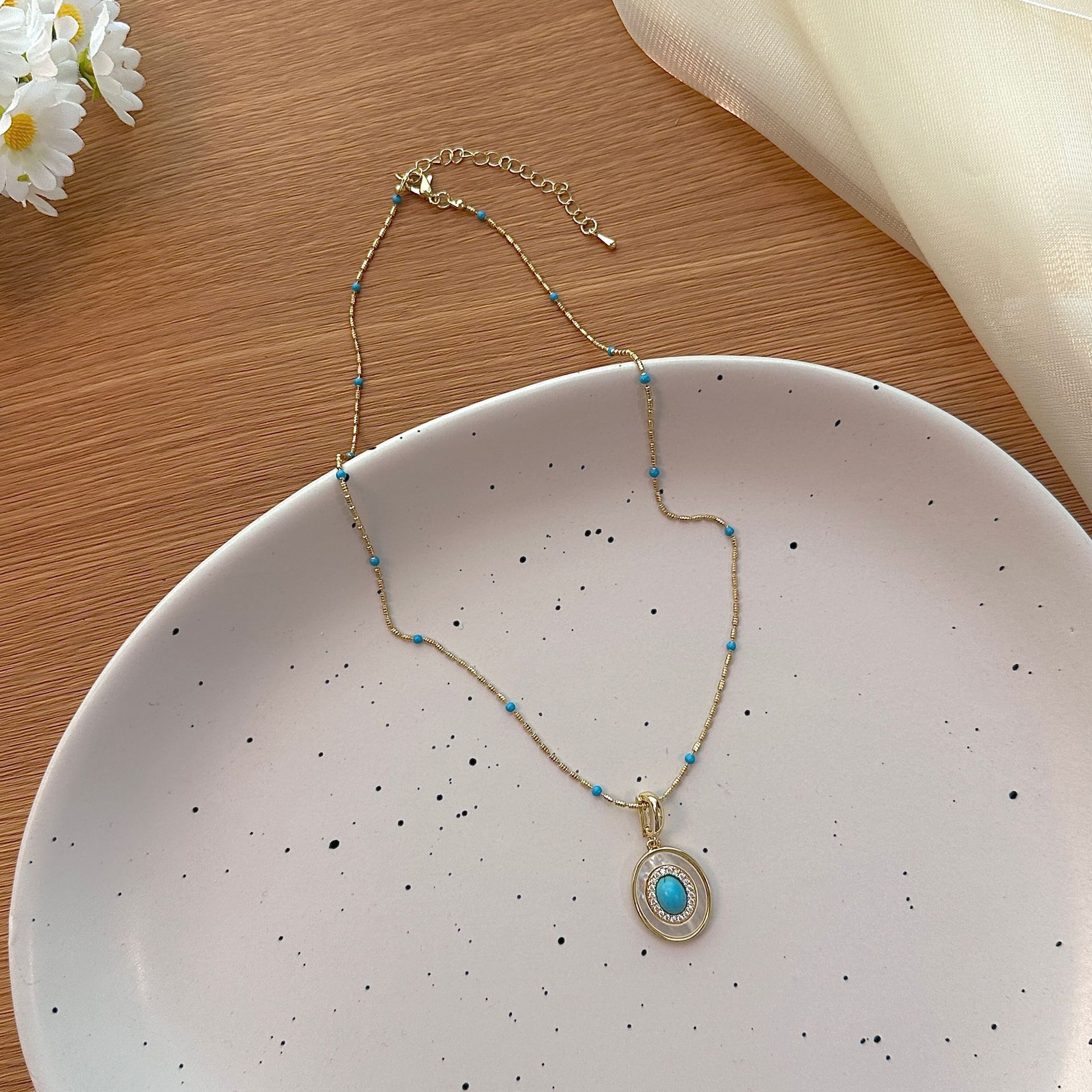

Turquoise Crystal Pearl Necklace Women s Stacked Temperament Elegant Glass Rice Beads Commuter Accessories Necklace