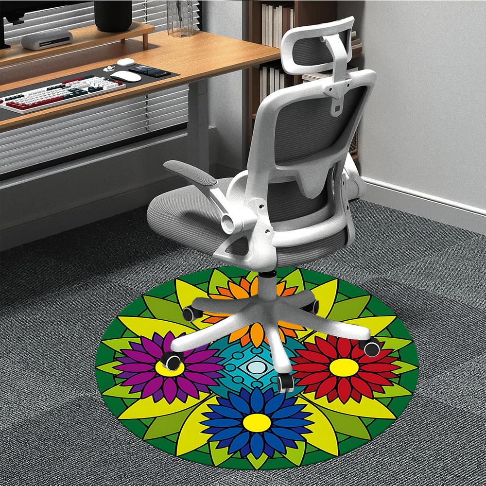 1pc Mandala Flowers Office Round Rug, Non-slip, Soft and Durable Office Rug for Interior Decoration, Perfect for Office,Decoration yy260204044