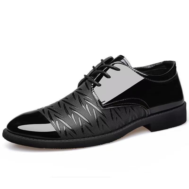 

Весенние мужские глянцевые кожаные туфли, Молодежные деловые туфли в британском стиле, черные повседневные дышащие деловые кожаные туфли, свадебные туфли 39