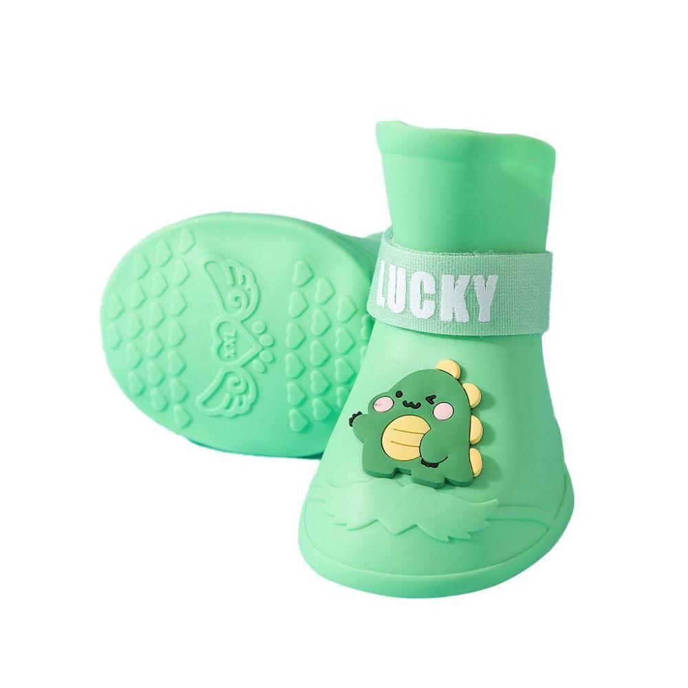 4pcs/set Cute Cartoon Anti-slip Pet Rainshoe Waterproof Silicone Dog Ankle Boots Wear Resistant Dog Rain Shoes For Dogs Puppy