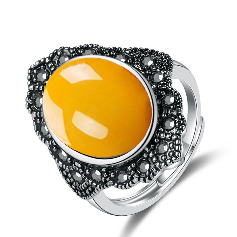 Thai Silver Black Gemstone Ring, Silver Domineering Ring, Green Rose Red, Blue Yellow Chalcedony Open Black Agate Ring, 2026