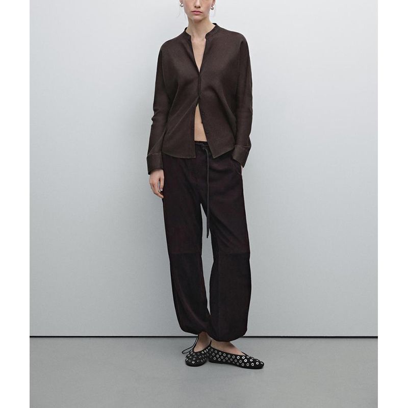 MD Spring and Summer Women's Clothing French Minimalist Style Fancy V Neck Light Linen Blended Long Sleeves Shirt 5122505