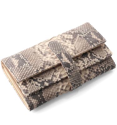 Sankyo Shokai Long Wallet with Large Coin Diamond Python Beige Women's Purse, Leather,