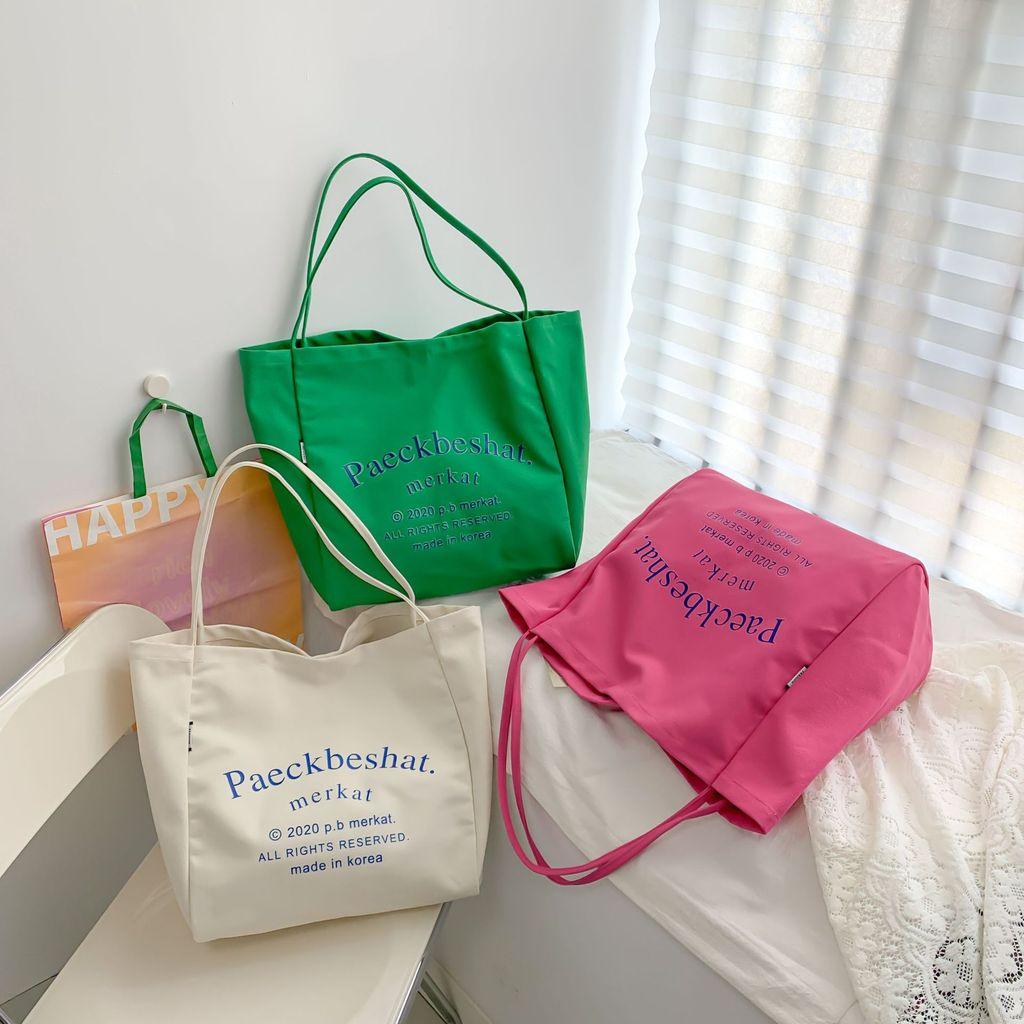 Feminine Large Canvas Tote Bag With Letter Print For Daily Use