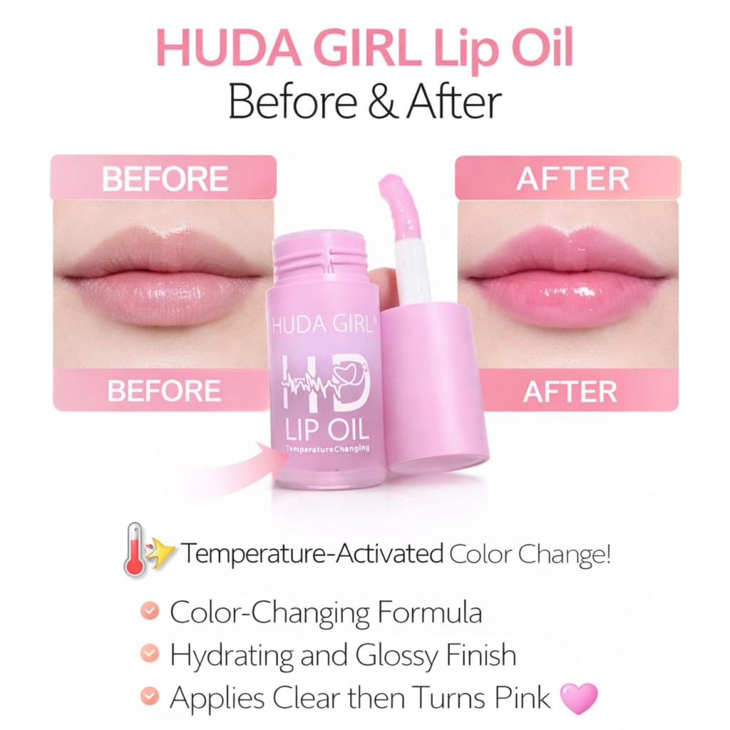 HUDA GIRL Lip Gloss - Temperature Changing, Hydrating & Nourishing Lip Gloss Set, Plump Lips, Long Lasting Lipgloss Waterproof, Perfect LipGloss Fo