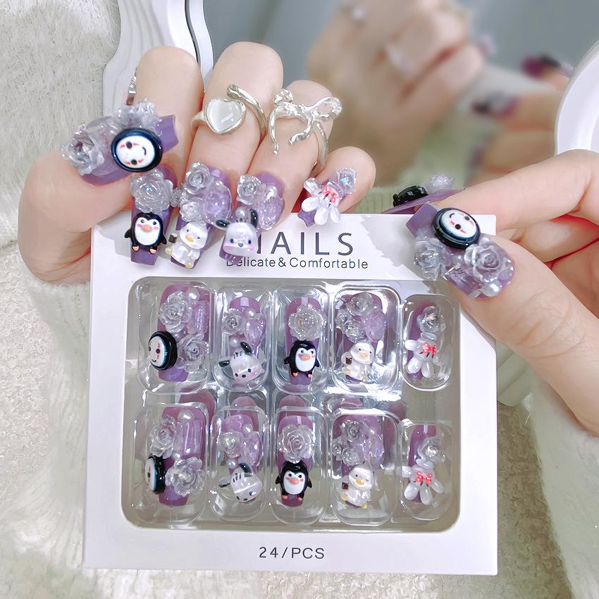 Wearing Nail Finished Nail Art Cute Penguin Flower Wearing Nail Nail Patch Cartoon Small Fresh Fake Nail U71