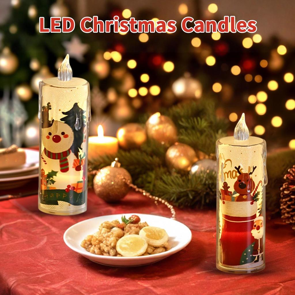 LED Electronic Candle Light Transparent Tear Acrylic Crystal Christmas Candle Christmas Pattern Decoration Crafts