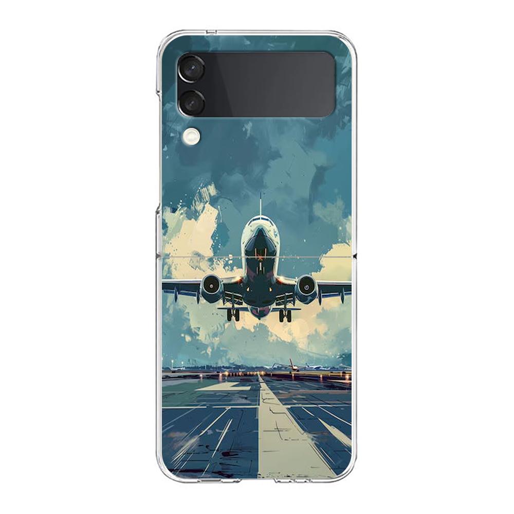 Phone Cover For Samsung Galaxy Z Flip 6 5 4 Case Transparent For Samsung Z Flip 3 Hard PC Shell Travel-Inspired Airplane Route
