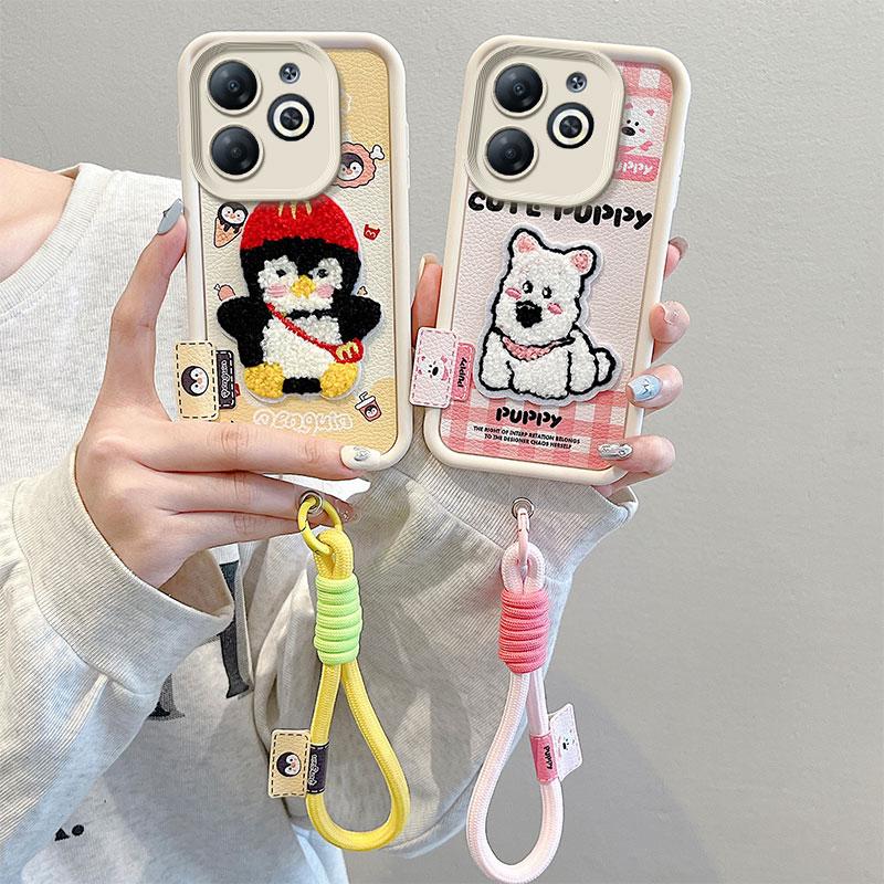 KEYSION Kreslený Roztomilý Plyšový Vyšívaný Kryt pro TECNO Spark Go 2024 20 20C se Šňůrkou PU Kůže Nárazuvzdorný Kryt na Telefon pro Pop 8