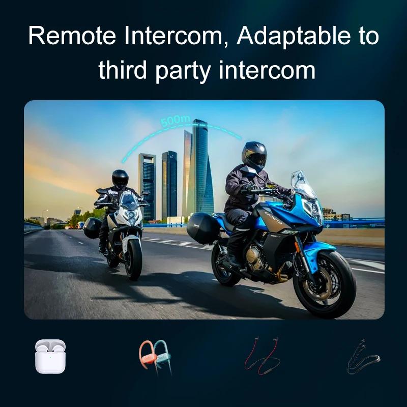 Bluetooth 5.4 Motorcycle Helmet Intercom Headset Waterproof 1000mAh Auto Answer Music Share Interphone with RGB Ambient Light